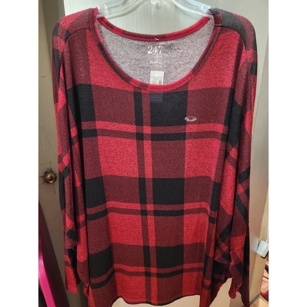 24/7 NEW Women's Red Plaid Rayon Blend Blouse Size 2x